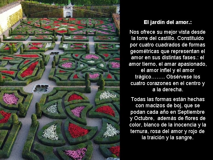 El jardín del amor. : Nos ofrece su mejor vista desde la torre del
