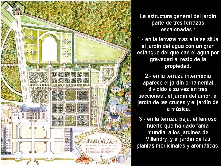 La estructura general del jardín parte de tres terrazas escalonadas. : 1. - en