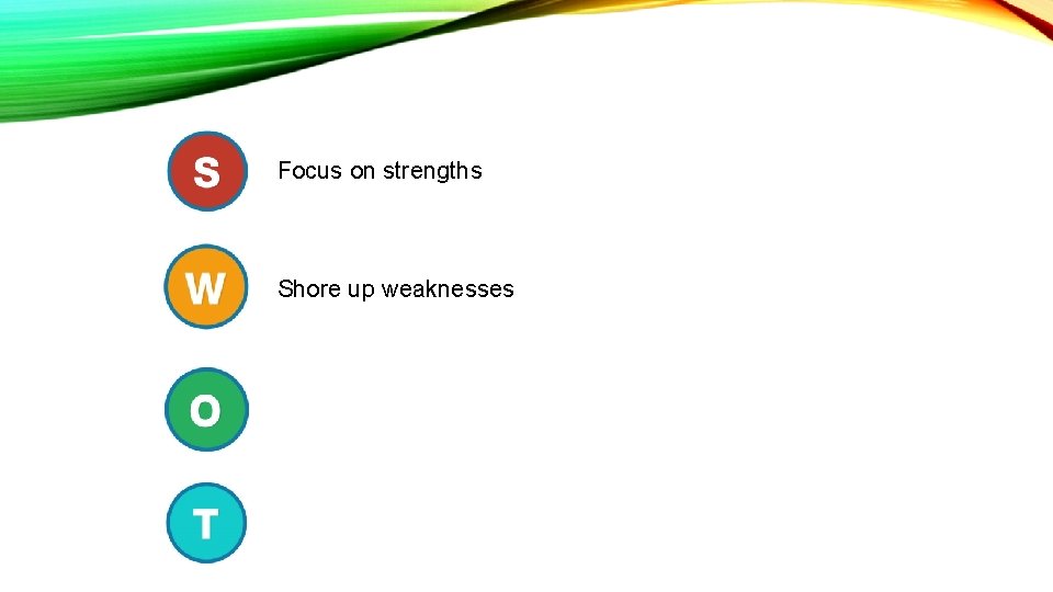 Focus on strengths Shore up weaknesses 