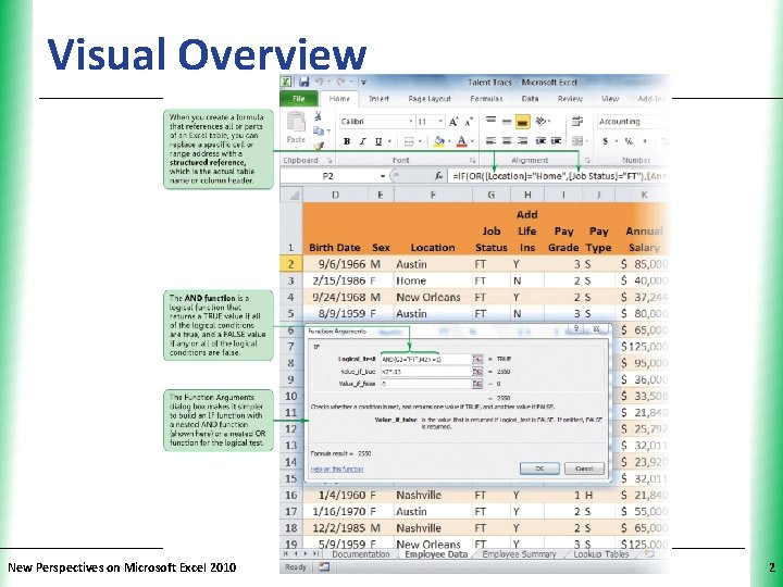 Visual Overview New Perspectives on Microsoft Excel 2010 XP 2 