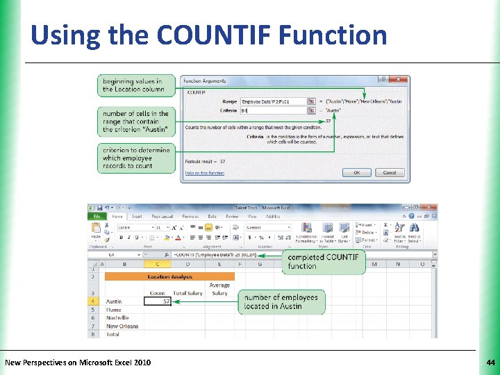 Using the COUNTIF Function New Perspectives on Microsoft Excel 2010 XP 44 