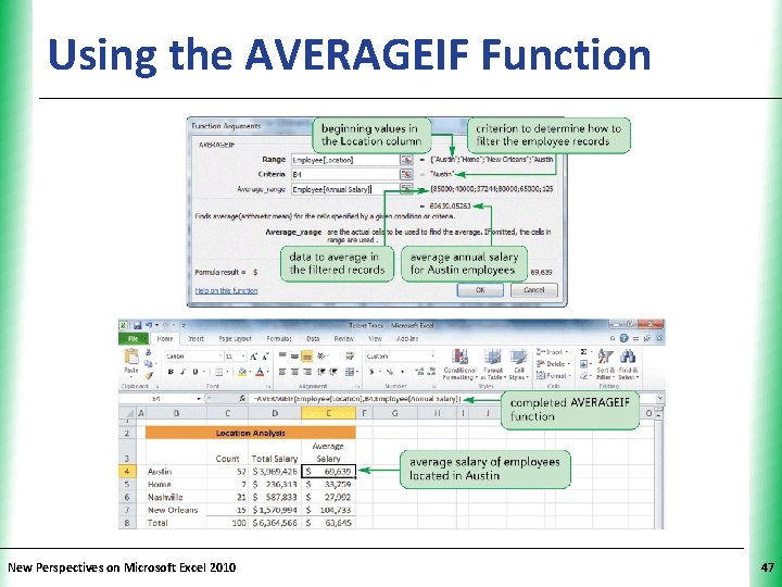 Using the AVERAGEIF Function New Perspectives on Microsoft Excel 2010 XP 47 