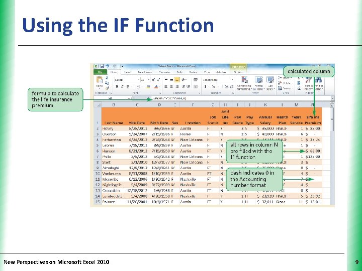 Using the IF Function New Perspectives on Microsoft Excel 2010 XP 9 