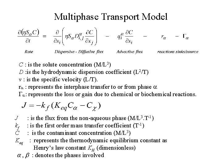 Multiphase Transport Model C : is the solute concentration (M/L 3) D : is