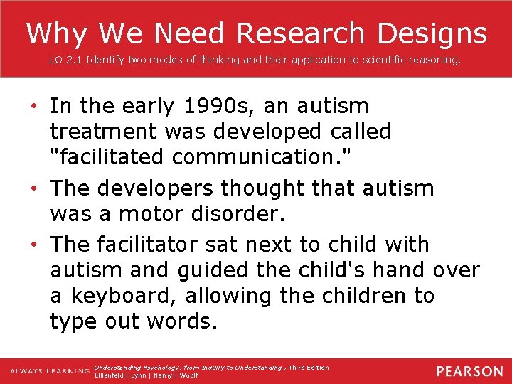 Why We Need Research Designs LO 2. 1 Identify two modes of thinking and