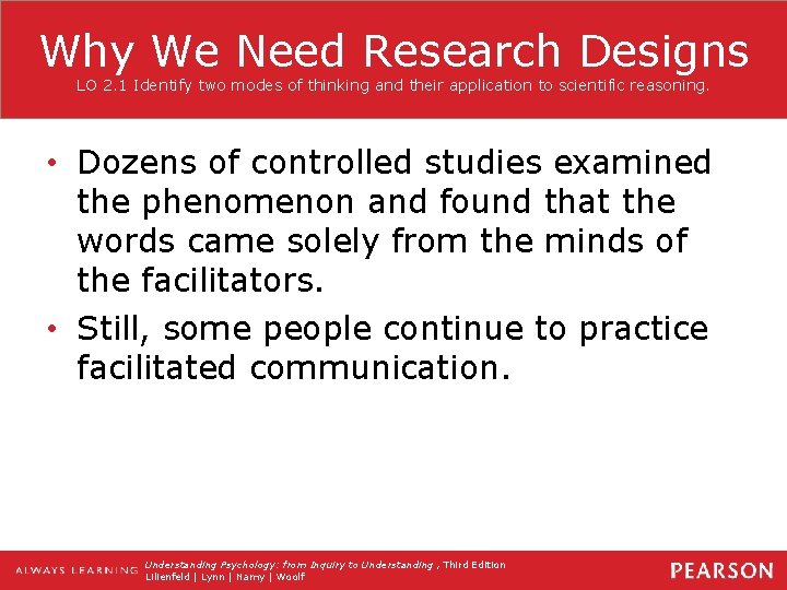 Why We Need Research Designs LO 2. 1 Identify two modes of thinking and