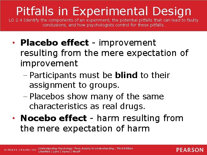 Pitfalls in Experimental Design LO 2. 4 Identify the components of an experiment, the