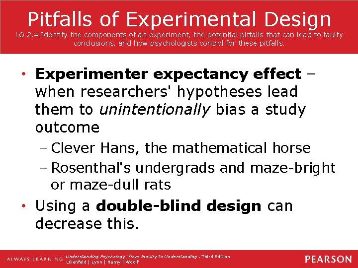 Pitfalls of Experimental Design LO 2. 4 Identify the components of an experiment, the