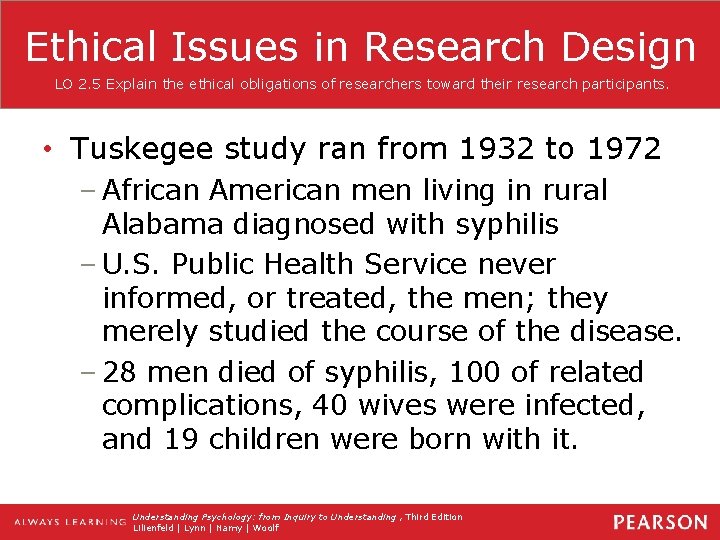 Ethical Issues in Research Design LO 2. 5 Explain the ethical obligations of researchers