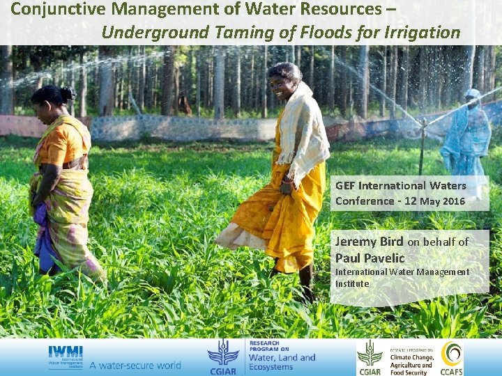 Conjunctive Management of Water Resources – Cover slide option 1 Title Underground Taming of