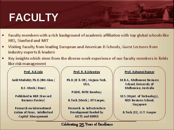 Advantage IIM-L FACULTY • Faculty members with a rich background of academic affiliation with