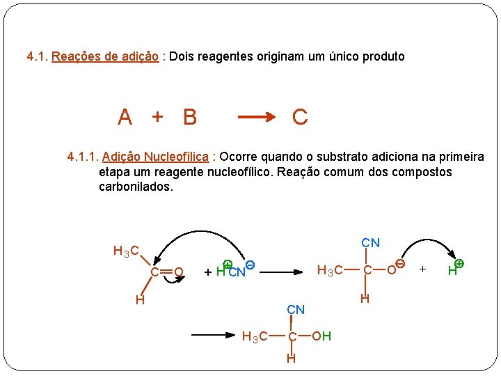 4. 1. Reações de adição : Dois reagentes originam um único produto A +