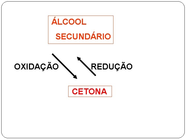 ÁLCOOL SECUNDÁRIO OXIDAÇÃO REDUÇÃO CETONA 