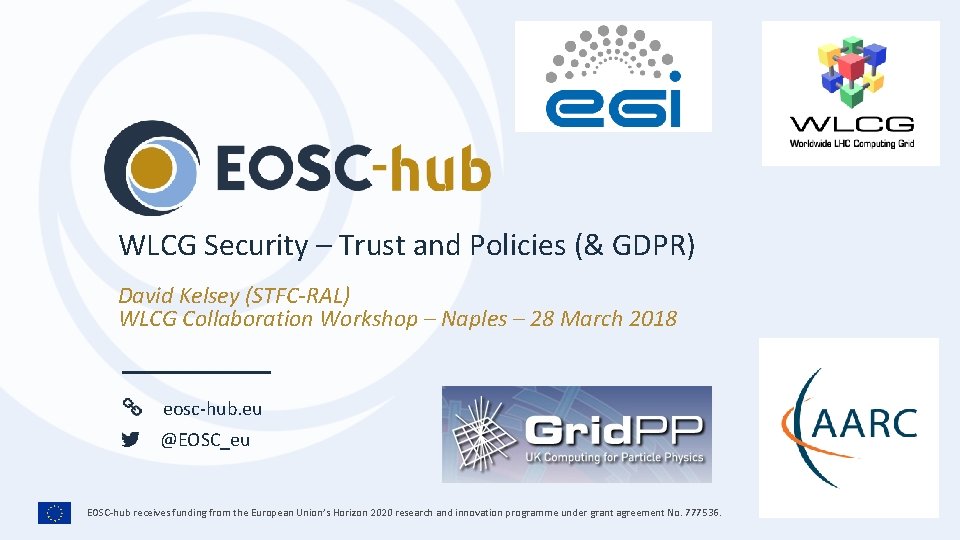 WLCG Security – Trust and Policies (& GDPR) David Kelsey (STFC-RAL) WLCG Collaboration Workshop