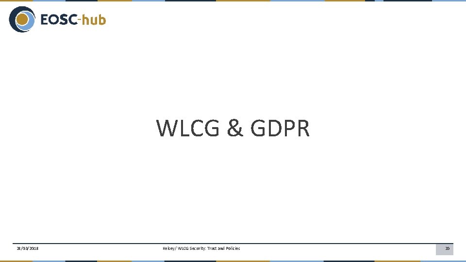 WLCG & GDPR 28/03/2018 Kelsey/ WLCG Security: Trust and Policies 20 