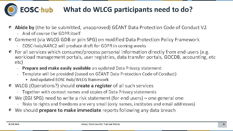 What do WLCG participants need to do? Abide by (the to be submitted, unapproved)