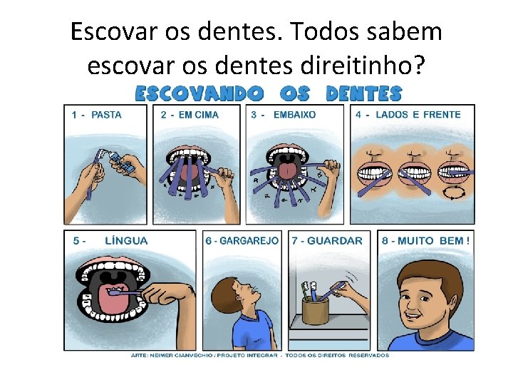 Escovar os dentes. Todos sabem escovar os dentes direitinho? 