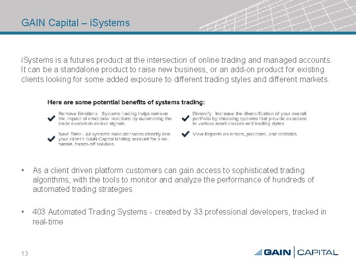 GAIN Capital – i. Systems is a futures product at the intersection of online