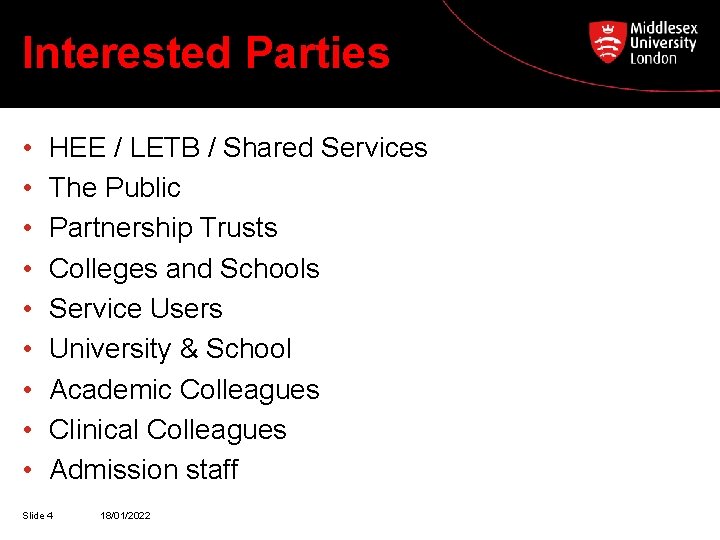 Interested Parties • • • HEE / LETB / Shared Services The Public Partnership