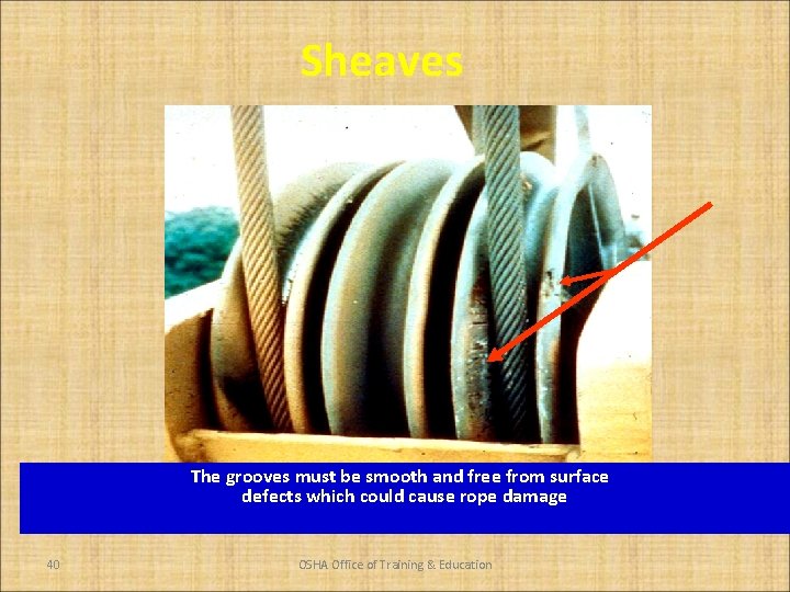 Sheaves The grooves must be smooth and free from surface defects which could cause
