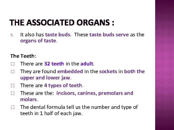 THE ASSOCIATED ORGANS : 5. It also has taste buds. These taste buds serve