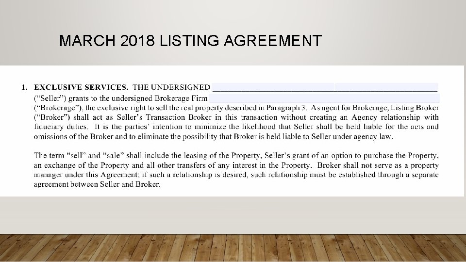 MARCH 2018 LISTING AGREEMENT 