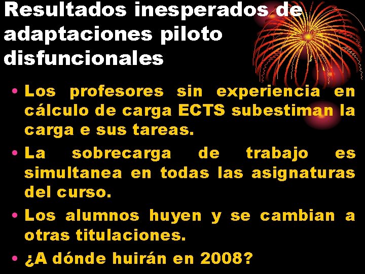 Resultados inesperados de adaptaciones piloto disfuncionales • Los profesores sin experiencia en cálculo de