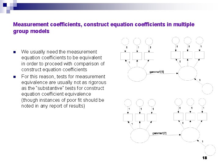 Measurement coefficients, construct equation coefficients in multiple group models n n We usually need