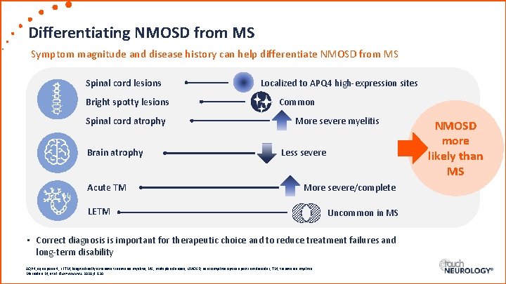 Differentiating NMOSD from MS Symptom magnitude and disease history can help differentiate NMOSD from