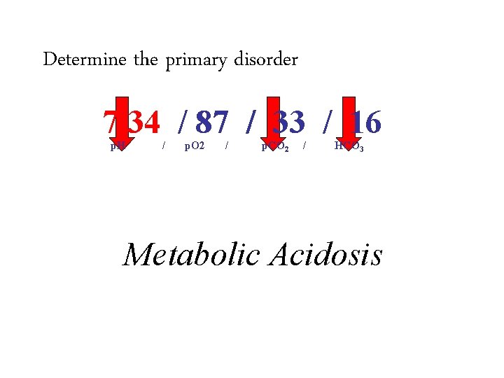 Determine the primary disorder 7. 34 / 87 / 33 / 16 p. H