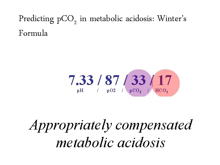 Predicting p. CO 2 in metabolic acidosis: Winter’s Formula 7. 33 / 87 /