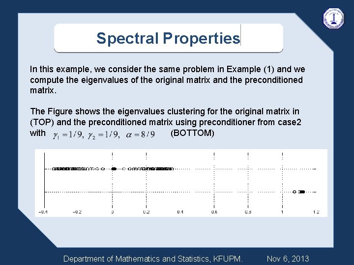 Spectral Properties In this example, we consider the same problem in Example (1) and