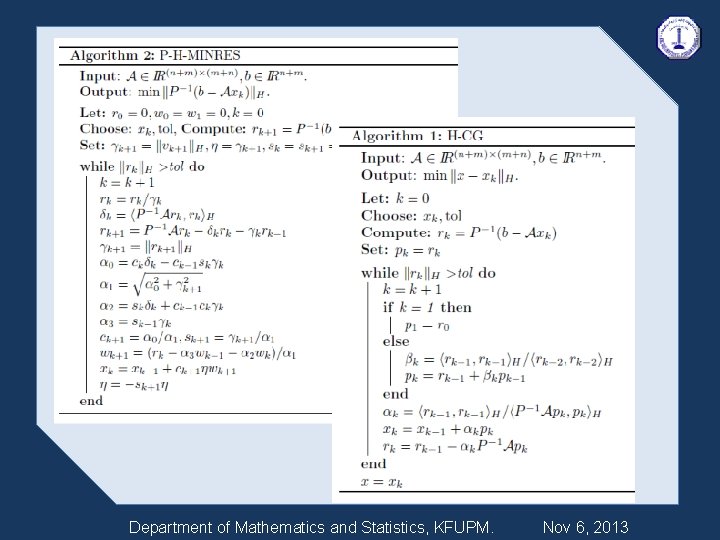 Department of Mathematics and Statistics, KFUPM. Nov 6, 2013 