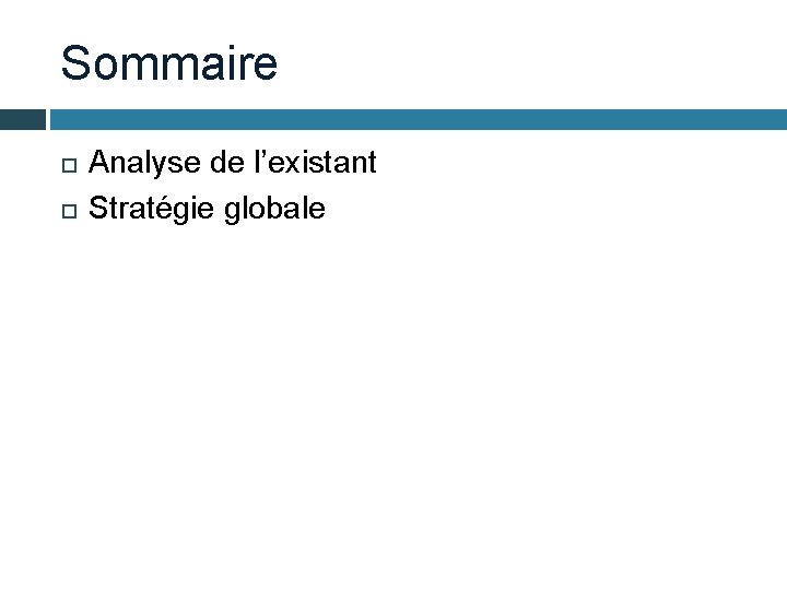 Sommaire Analyse de l’existant Stratégie globale 