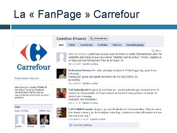 La « Fan. Page » Carrefour 