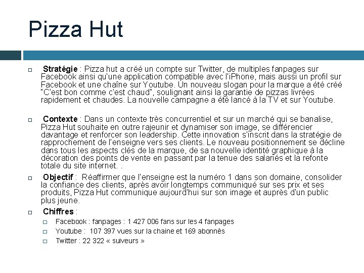 Pizza Hut Stratégie : Pizza hut a créé un compte sur Twitter, de multiples