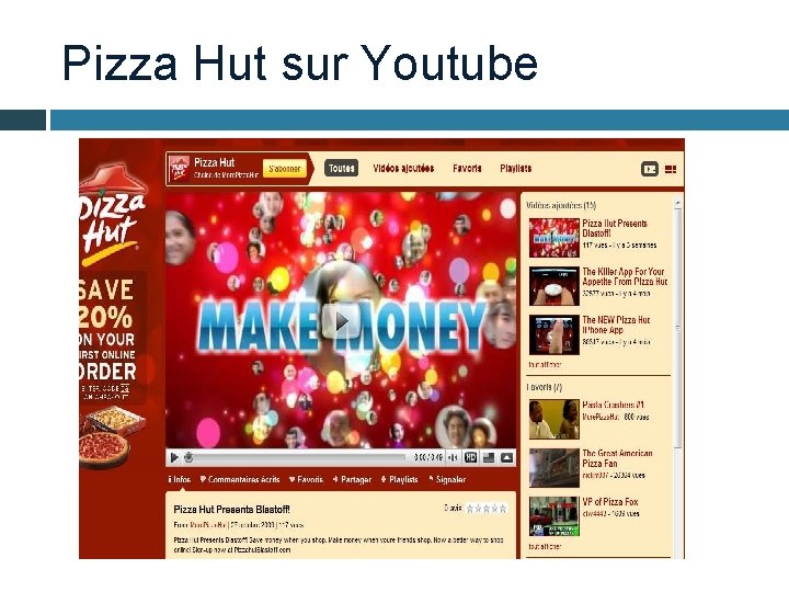 Pizza Hut sur Youtube 