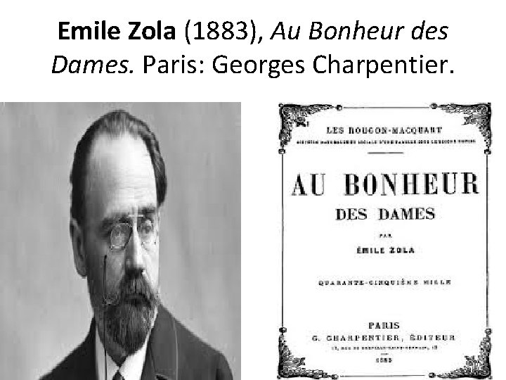 Emile Zola (1883), Au Bonheur des Dames. Paris: Georges Charpentier. 
