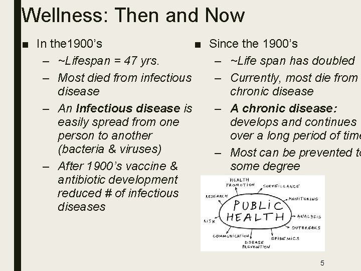 Wellness: Then and Now ■ In the 1900’s ■ Since the 1900’s – ~Lifespan