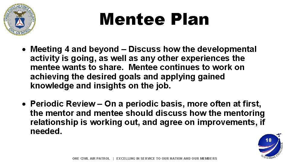 Mentee Plan Meeting 4 and beyond – Discuss how the developmental activity is going,