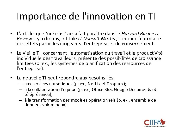 Importance de l'innovation en TI • L'article que Nickolas Carr a fait paraître dans