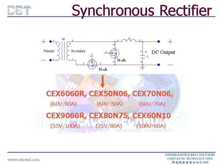 Synchronous Rectifier CE TC ON FID CEX 70 N 06, CEX 6060 R, CEX