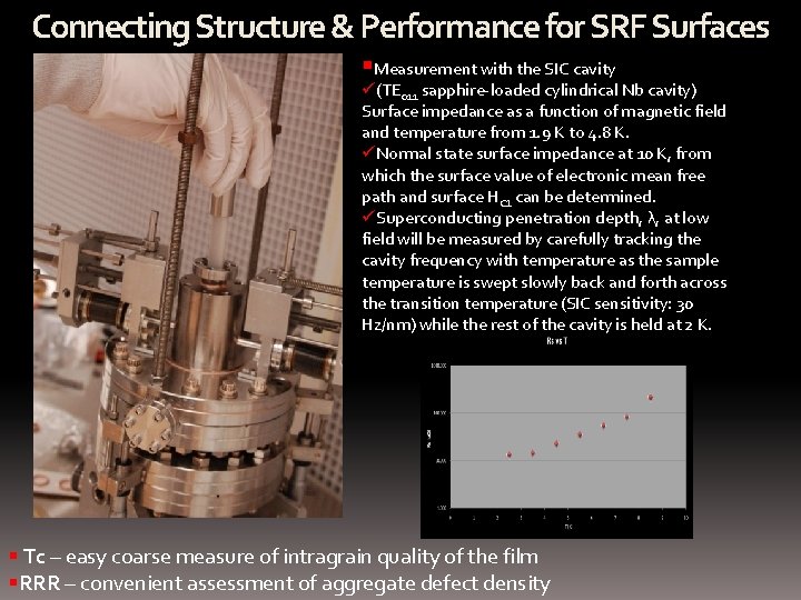 Connecting Structure & Performance for SRF Surfaces §Measurement with the SIC cavity MATERIAL PROPERTIES