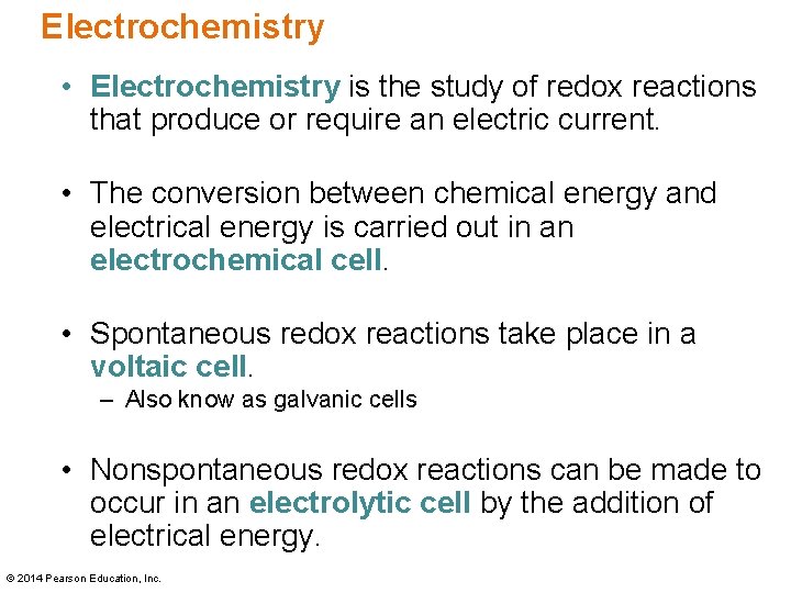 Electrochemistry • Electrochemistry is the study of redox reactions that produce or require an