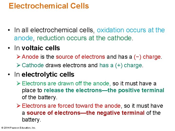 Electrochemical Cells • In all electrochemical cells, oxidation occurs at the anode, reduction occurs