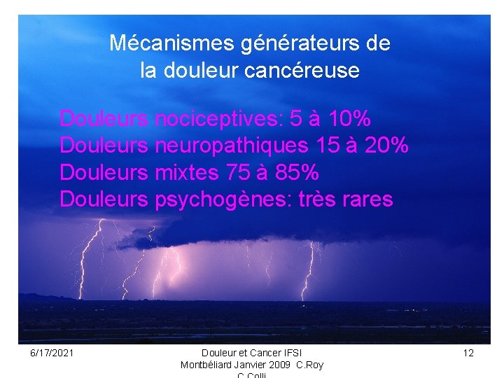 Mécanismes générateurs de la douleur cancéreuse Douleurs nociceptives: 5 à 10% Douleurs neuropathiques 15