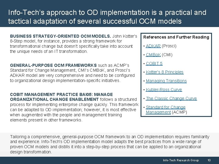 Info-Tech’s approach to OD implementation is a practical and tactical adaptation of several successful