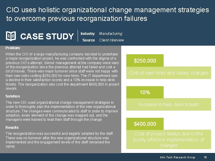 CIO uses holistic organizational change management strategies to overcome previous reorganization failures CASE STUDY