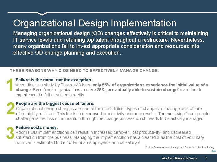 Organizational Design Implementation Managing organizational design (OD) changes effectively is critical to maintaining IT