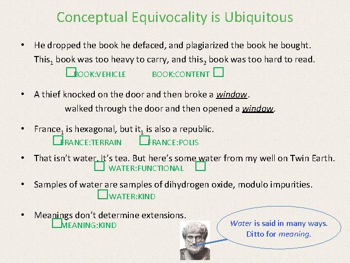 Conceptual Equivocality is Ubiquitous • He dropped the book he defaced, and plagiarized the